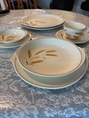 Vintage Knowles china Wheat Pattern Set/ made in USA/ farmhouse